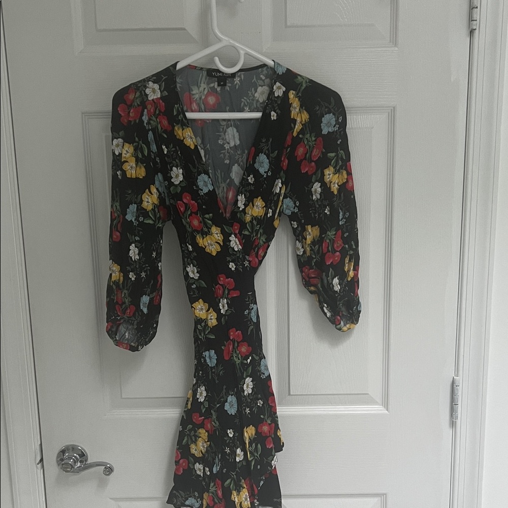 Yumi Kim Black Dress with Multicolor Floral Design
